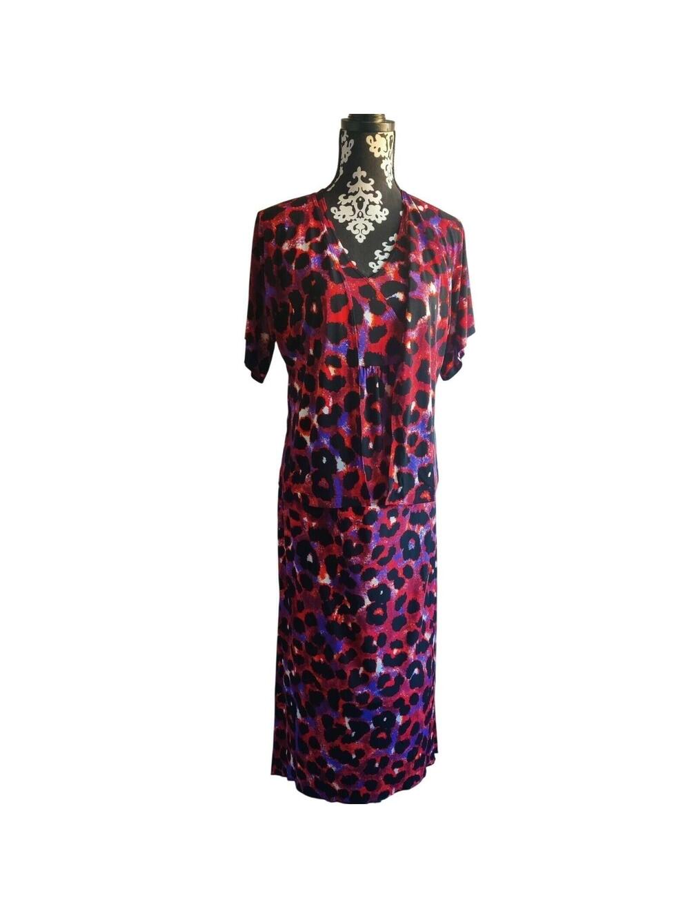 CSC Studio Leopard Print Dress Red Black Purple Women's Size S Made in USA